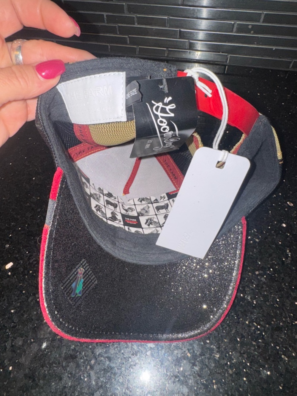 Goorin Bros Drama Llama Gold GlitterTrucker Hat with Velvet Red Brim 🦙🤩 - Picture 2 of 3